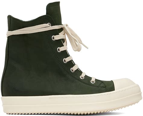 Rick Owens: Green Nubuck High Sneakers | SSENSE