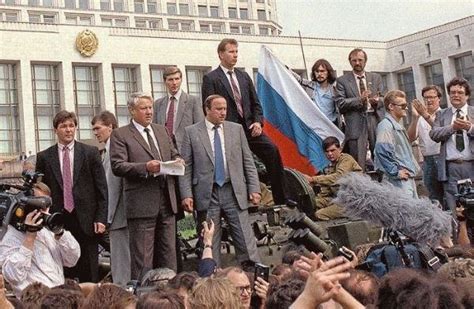 13 Boris Yeltsin reading a speech on a tank during the August 1991 ...