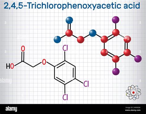 2,4,5-Trichlorophenoxyacetic acid (2,4,5-T) molecule. Sheet of paper in ...