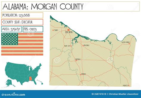 Map of Morgan County in Alabama, USA. Stock Vector - Illustration of roads, nation: 268747618