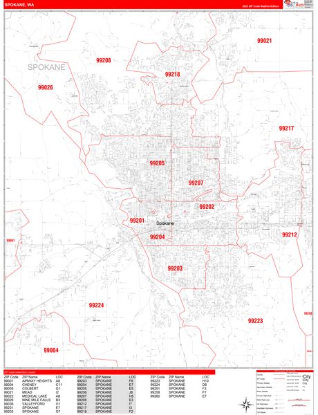 Spokane Washington Zip Code Wall Map (Red Line Style) by MarketMAPS - MapSales