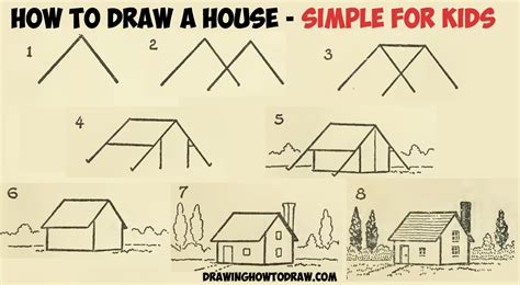 How to Draw a Simple House with Geometric Shapes Easy Step by Step Drawing Tutorial for Kids and ...