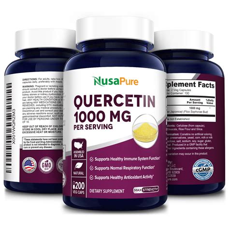 Quercetin 1000 mg - 200 Veg Caps (100% Vegetarian, Non-GMO & Gluten-free)