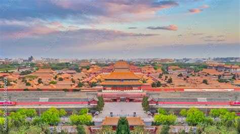 Ariel view of Beijing city skyline with the Forbidden city chinese ...