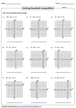 Quadratic Inequalities Worksheets