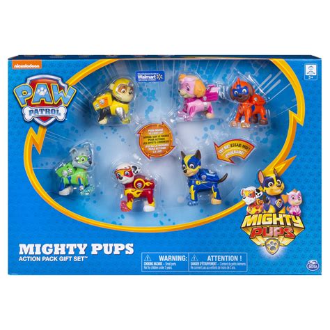 PAW Patrol – Mighty Pups 6-Pack Gift Set, PAW Patrol Figures with Light-up Badges and Paws, Wal ...