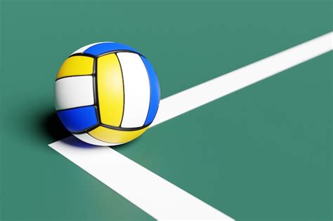 Premium Photo | 3d illustration of a blue and yellow volleyball ball on the corner of the ...