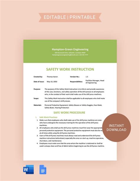 Free Visual Work Instruction Template - Download in Word, Google Docs ...