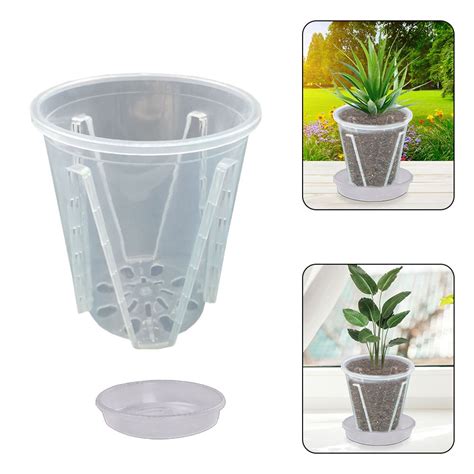 Clear Plastic Orchid Pots Transparent Flower Pot with Trays Succulents Plant - Walmart.com