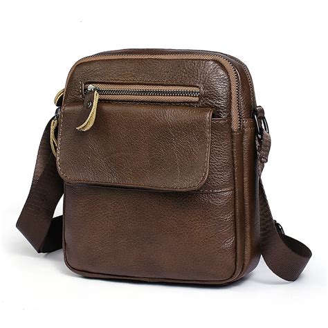 New Men's Bag Small Genuine Leather Men Shoulder Bag Cowhide Male Messenger Bag Zipper Crossbody ...