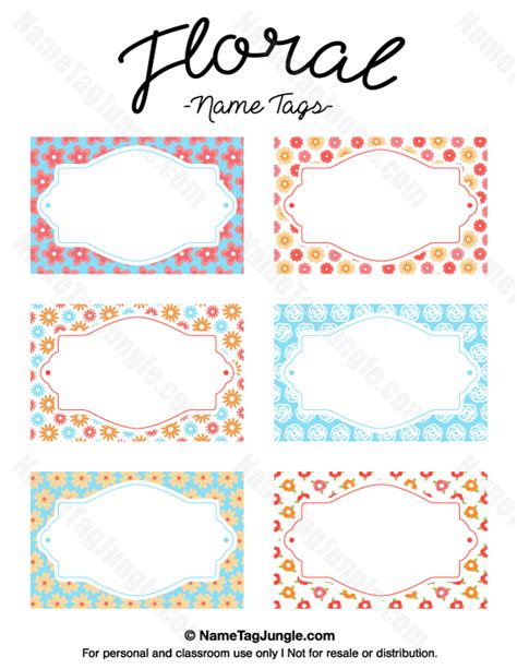 Free printable floral name tags. The template can also be used for creating items like labels ...