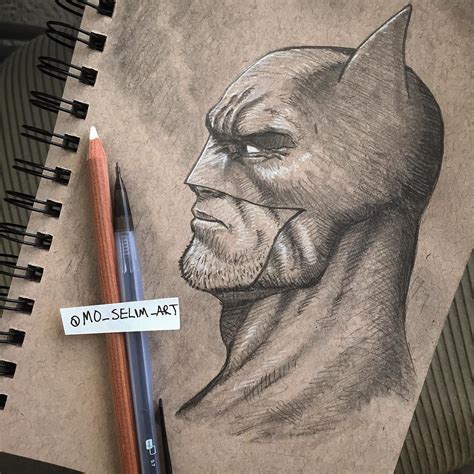 Pencil Sketch of a Man with Batman Mask