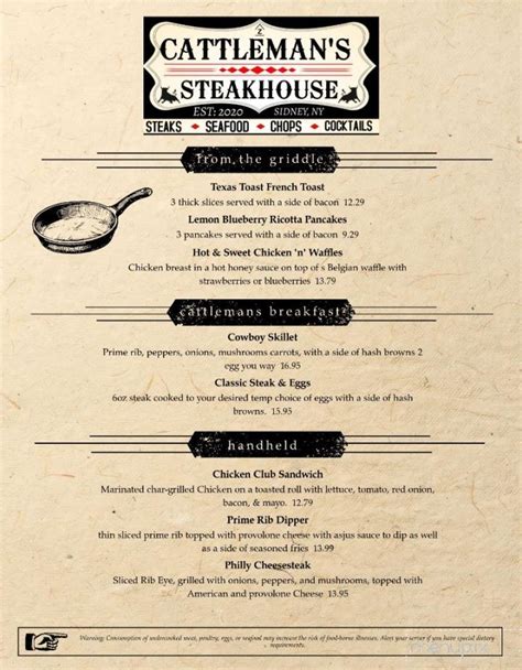 Menu of Cattleman's Steakhouse and Lounge in Sidney, NY 13838