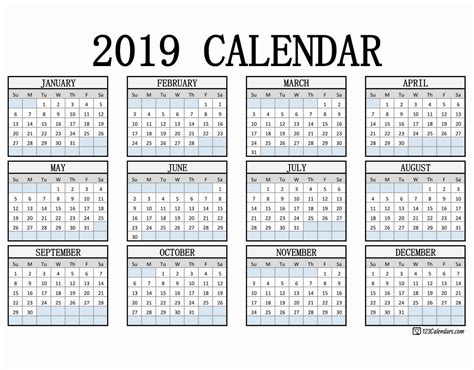 Free Printable 2019 Calendar | 123Calendars.com