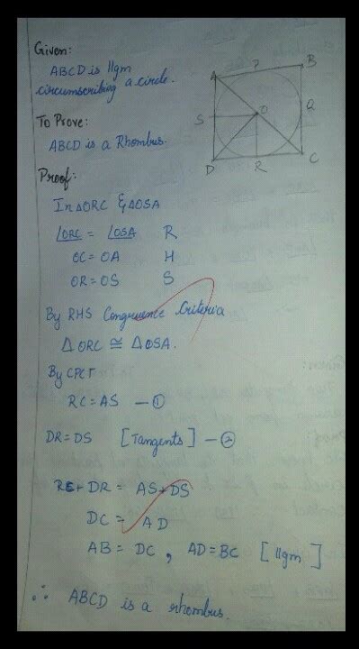 Prove that the parallelogram circumscribing a circle is a rhombus ...