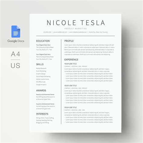 Google Docs Resume Template. Simple Resume Template Google - Etsy Australia