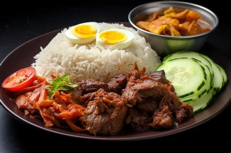 Premium AI Image | Spicy and flavorful nasi padang with beef and vegetables