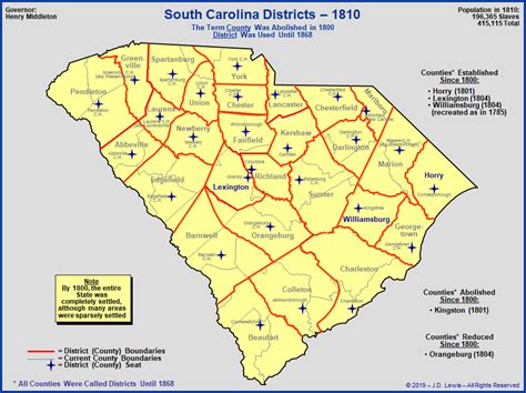 South Carolina In The 1800s - The Districts (Counties) as of 1810