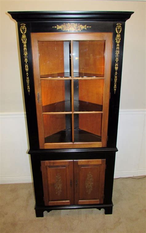 HITCHCOCK MAPLE CORNER CABINET, CURIO, LIGHTED CHINA CABINET, STENCILLED, SIGNED | Cupboards for ...