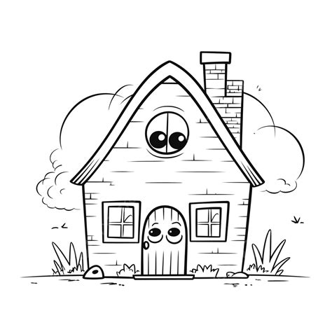 Cute Cartoon House Coloring Page Outline Sketch Drawing Vector, Cute ...