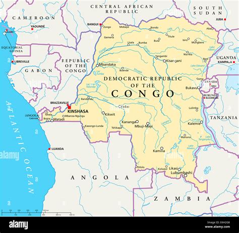 Congo Democratic Republic Political Map with capital Kinshasa, national ...