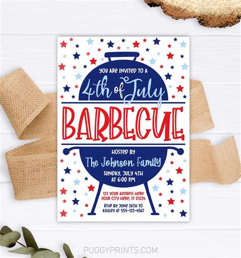 4th of July BBQ Invitation Editable Fourth of July Barbecue | Etsy