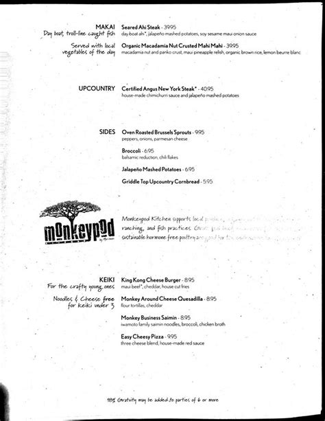 Monkeypod Kitchen Kaanapali Menu - Maui Hawaii