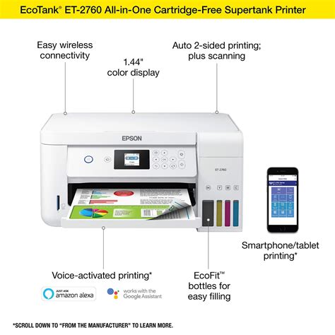 Epson EcoTank ET-2760 Wireless Color All-in-One Cartridge-Free Supertank Printer with Scanner ...