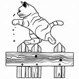 Jumping Cat Wooden Fence Coloring Page · Creative Fabrica sketch template
