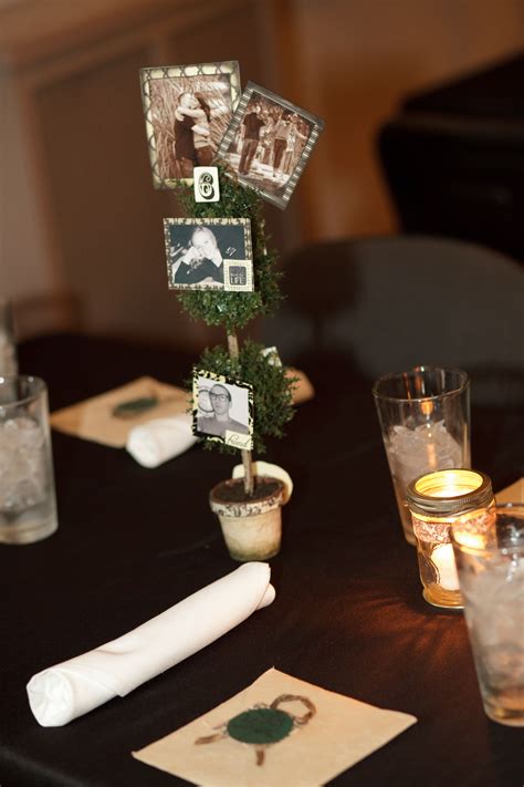 -Family Tree Centerpieces- My theme was all about family history! I inked the edges on the paper ...