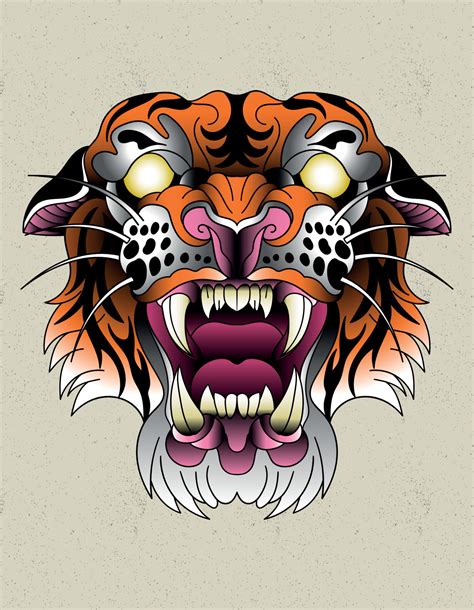 tiger neo traditional tattoo 6095231 Vector Art at Vecteezy