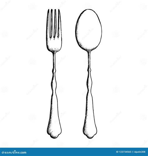 Cutlery Isolated. Fork and Spoon Drawing Stock Vector - Illustration of black, fork: 123734565