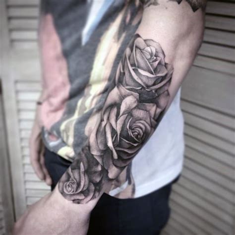 Forearm Sleeve Guys Realistic Rose Tattoo Plus Men Flower Tattoo, Rose Tattoos For Men, Arm ...