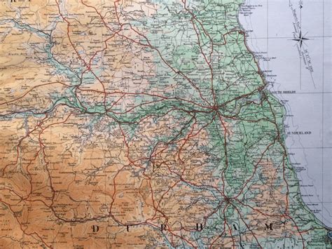 1922 Durham, Northumberland, Cumberland Original Antique Panorama Map ...