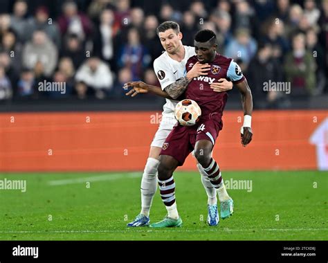 London, UK. 14th Dec, 2023. Mohammed Kudus (West Ham) shields the ball ...