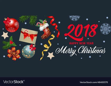 Merry christmas text with holiday symbols Vector Image