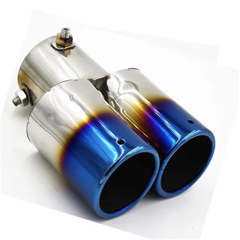 Hsanzeo Car Auto Round Exhaust Muffler Tip Stainless Steel Exhause 1 to 2 Dual Muffler Exhaust ...