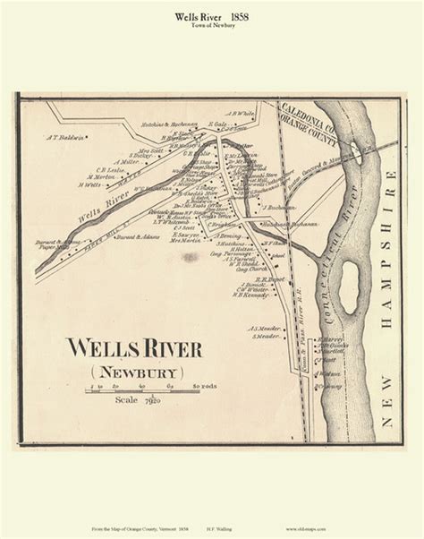 Wells River Village, Vermont 1858 Old Town Map Custom Print - Orange Co. - OLD MAPS