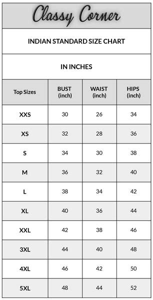 INDIAN STANDARD SIZE CHART - Classy Corner