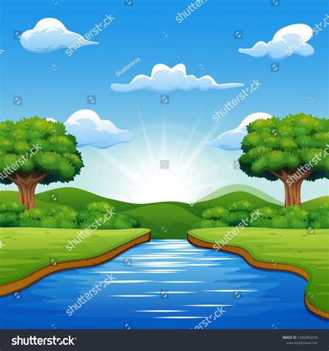 stock-vector-river-cartoons-in-the-middle-beautiful-natural-scenery-1249403416 | Grafikle İslamiyet