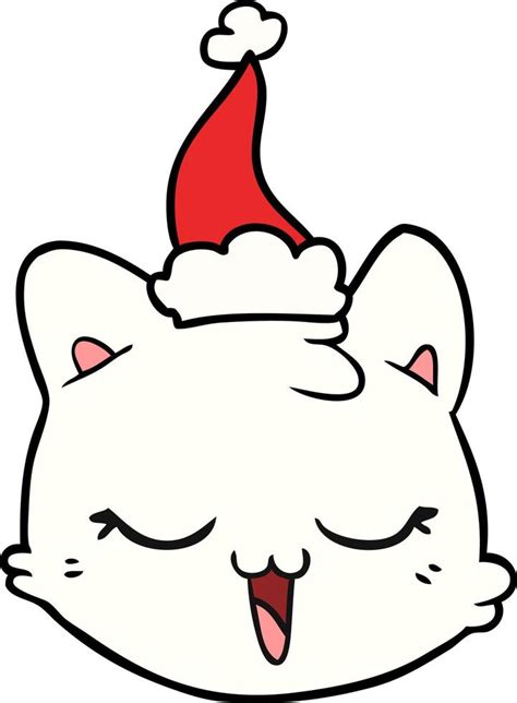 line drawing of a cat face wearing santa hat 11936131 Vector Art at ...