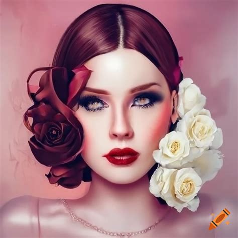 Tamara łempicki style a beauty woman with white roses and pink pearls on white velvet background