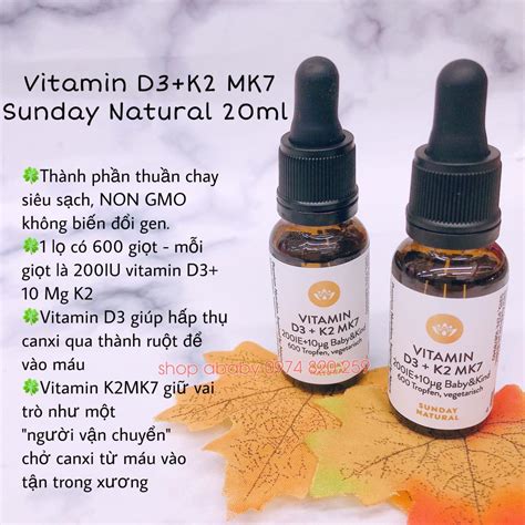 Vitamin D3+K2 MK7 Sunday Natural 20ml | Siro,kẹo bổ sung Vitamin