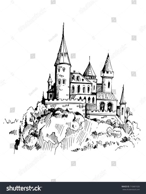 Castle On Rock Hand Drawn Illustration Stock Vector (Royalty Free ...