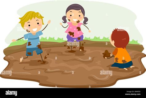 Stickman Illustration Featuring Kids Playing in the Mud Stock Photo - Alamy