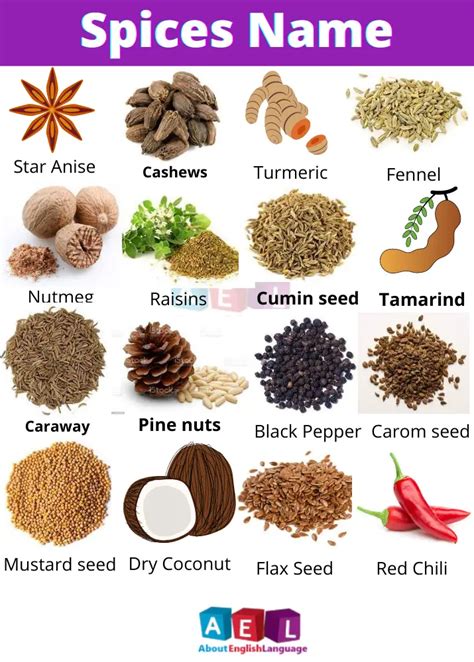 Useful Spices Name | List with Pictures - Learn English online free ...