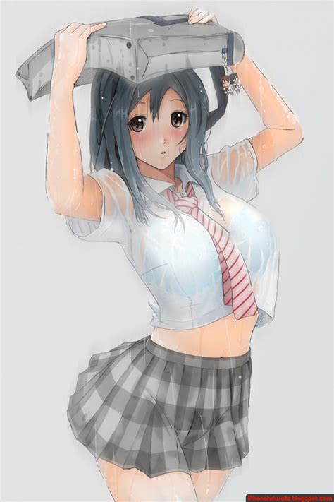 Anime Schoolgirl Sexy Wet Shirt iPhone Wallpaper