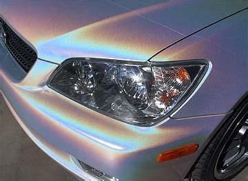 Iridescent White Car with Chrome Headlight