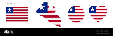 Liberia flag icon set. Liberian pennant in official colors and proportions. Rectangular, map ...