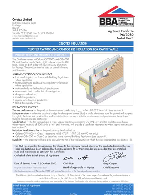 Celotex BBA - Cavity Walls | PDF | Building Insulation | Masonry